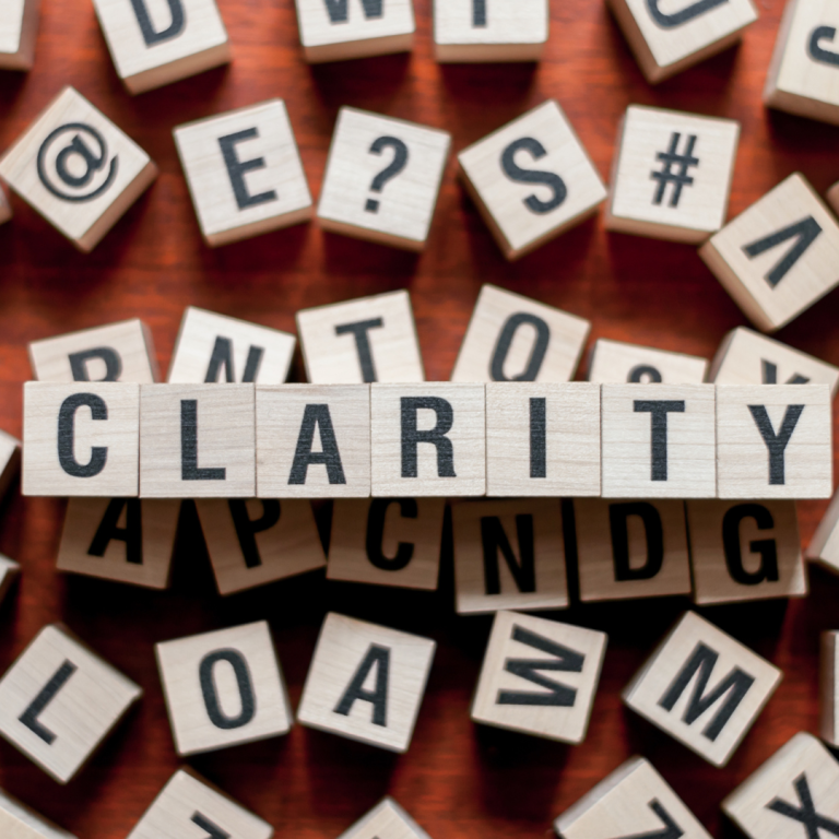 The word clarity in wooden blocks