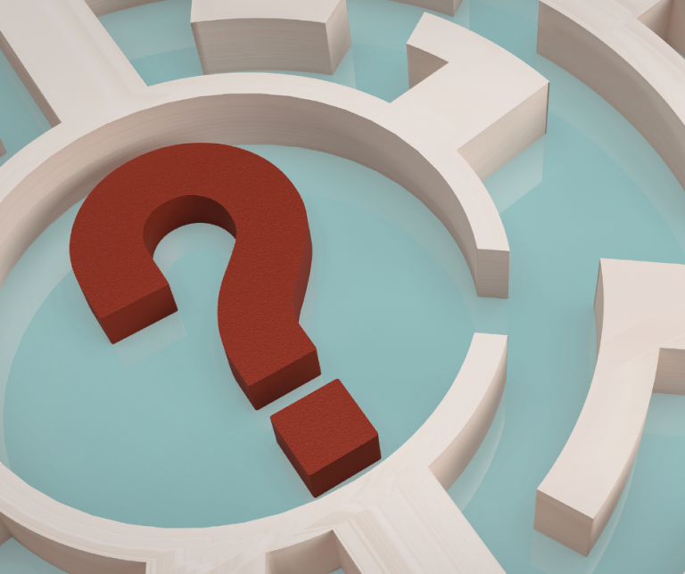 A maze with a question mark in the middle