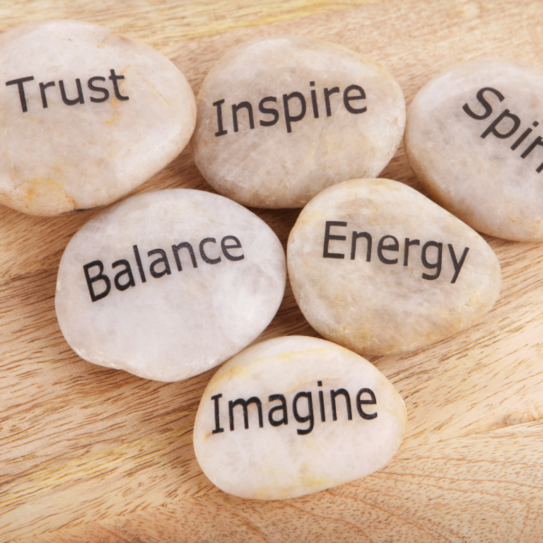 Stones with inspirational words on them